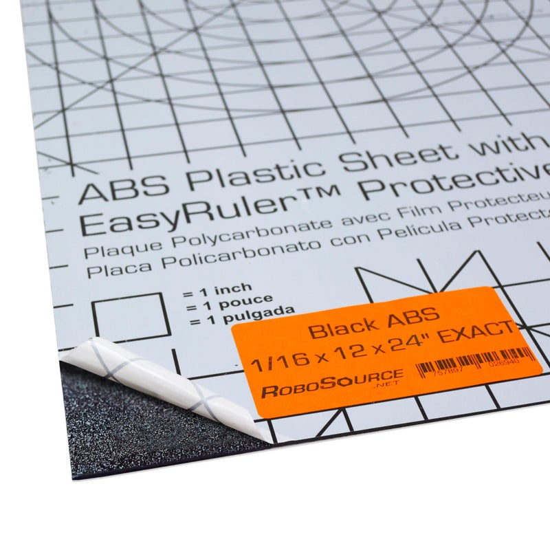 Robosource ABS Plastic Sheet 3-pack 12" X 24" X 0.0625" (1/16") 3 Pack, Black Haircell, for VEX Robotics Teams, Hobby, DIY, Industrial. Easy to Cut, Bend, Mold. - Image 1